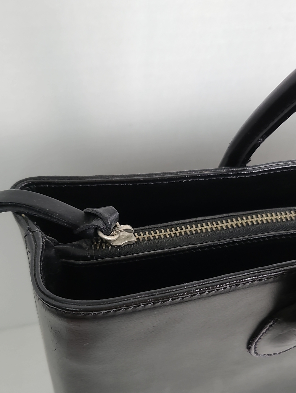 J.Crew Classic Black Leather Tote Bag Purse 3 Compartment Shoulder Strap Carry - Picture 4 of 16